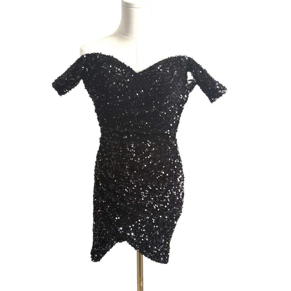 Nox Anabel | Black Sequin Off Shoulder Mini Formal Prom Dress Size 4